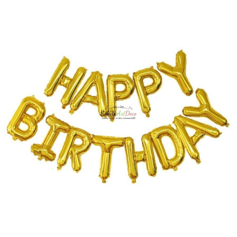 Set aus 13 Happy Birthday Ballon Buchstaben, Aluminium Gold Farbe, 305 x 35 cm