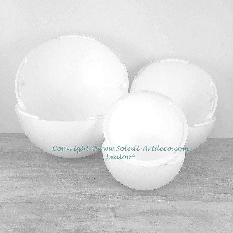 Lot de 3 Grandes Boules 50 cm, 40 cm et 30 cm en polystyrène, séparables, Sphères creuses sécables en Styropor blanc
