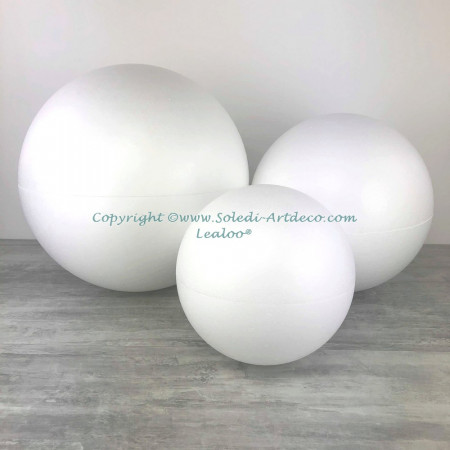 Lot de 3 Grandes Boules 50 cm, 40 cm et 30 cm en polystyrène, séparables, Sphères creuses sécables en Styropor blanc
