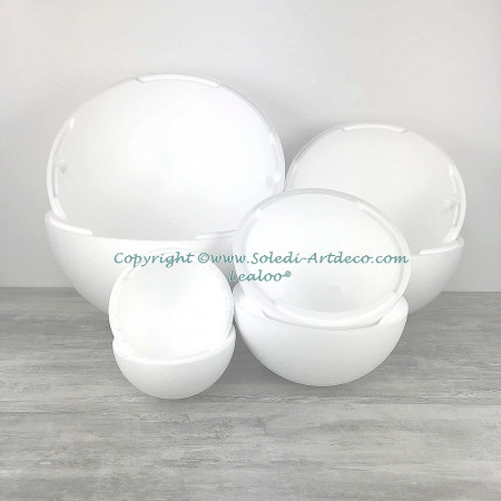 Gros lot 4 Grandes Boules 50, 40, 30 et 20 cm en polystyrène, séparables, Sphères creuses sécables en Styropor blanc