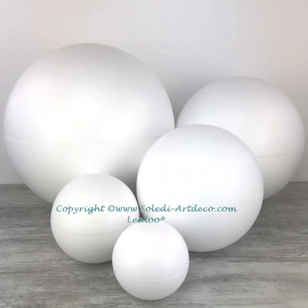 Set 5 großen Styroporkugeln 50, 40, 30, 20 und 15 cm, trennbare, hohle teilbare Kugeln in weißem Styropor