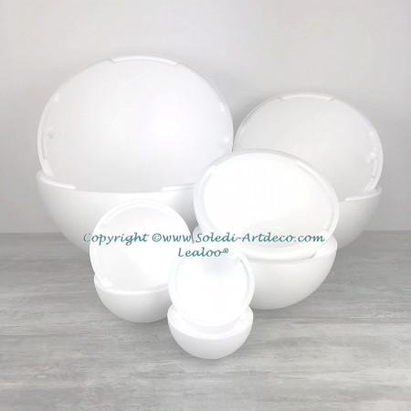 Gros lot 5 Grandes Boules 50, 40, 30, 20 et 15 cm en polystyrène, séparables, Sphères creuses sécables en Styropor blanc