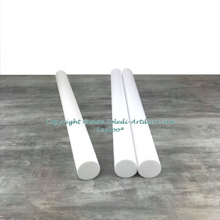 Lot de 3 cylindres diam. 6 cm x Longueur 80 cm, en polystyrène, Colonnes en Styropor blanc pour présentoir