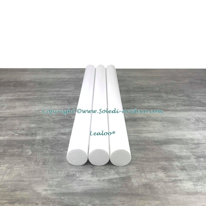 Lot de 3 cylindres diam. 6 cm x Longueur 80 cm, en polystyrène, Colonnes en Styropor blanc pour présentoir