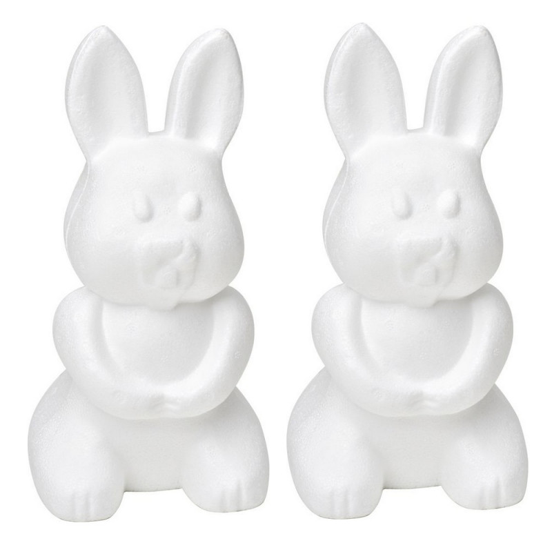 Lot de 2 Lapins en polystyrène, Hauteur 24 cm, Assis sur les pattes arrières