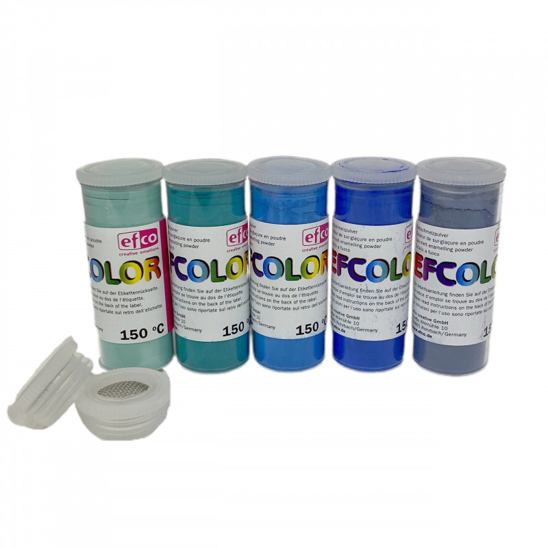 Set 5 couleurs Poudre Efcolor 10 ml, nuancier bleu, 2 tamis, pour émaillage à froid, cuisson à 150°C