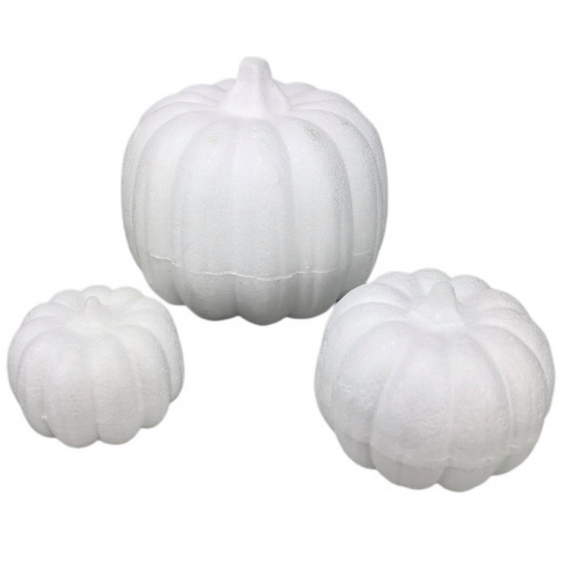 Lot de 3 Citrouilles en polystyrène, dim. 4, 7 et 11 cm, légumes d'automne a customiser pour Halloween