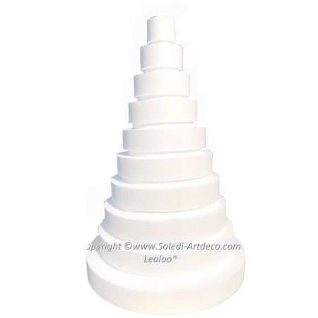 Pièce montée Wedding Cake, Hauteur 88 cm, Base Ø 60cm à 10cm, 10 étages en Polystyrène