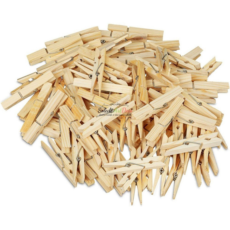 Lot de 250 Pinces à linge en bois brut, long. 7 cm, larg. 1 cm, à customiser