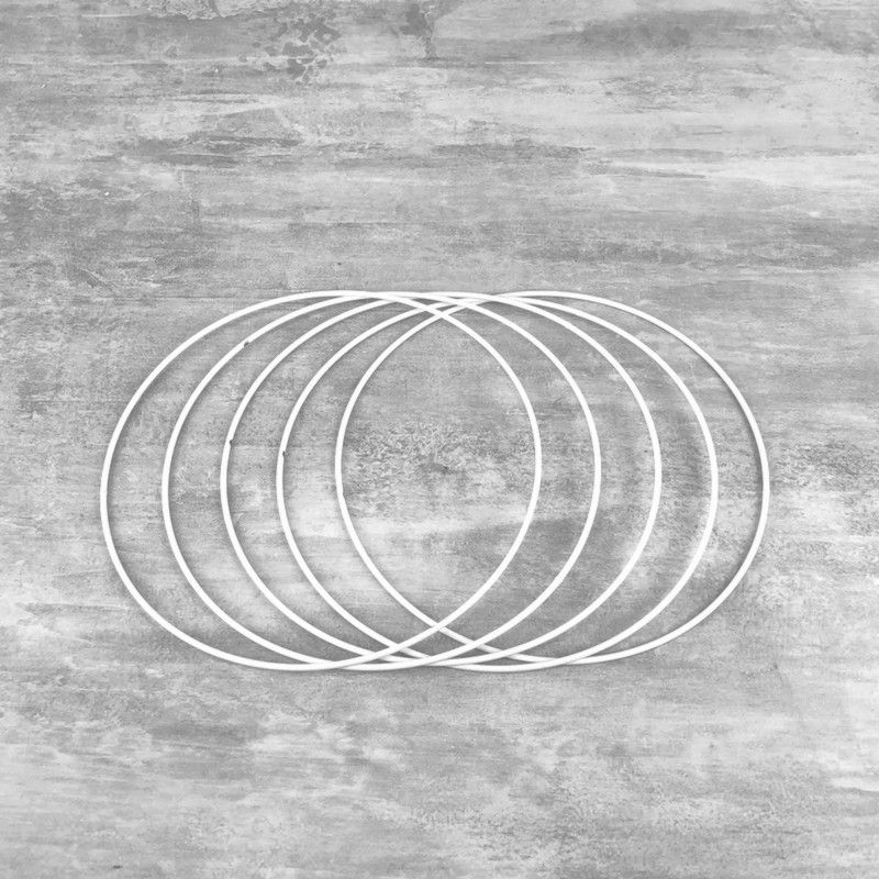 Set aus 5 weißen Metallringen Durchmesser 18 cm für Lampenschirm, Epoxidringe für Traumenfänger