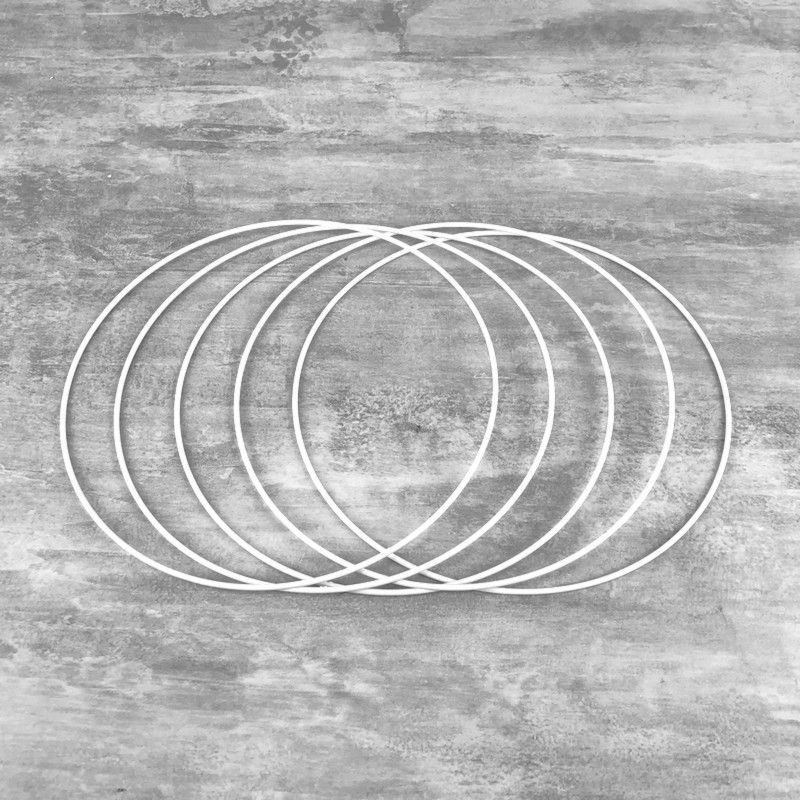 Set aus 5 weißen Metallringen Durchmesser 20 cm für Lampenschirm, Epoxidringe für Traumenfänger