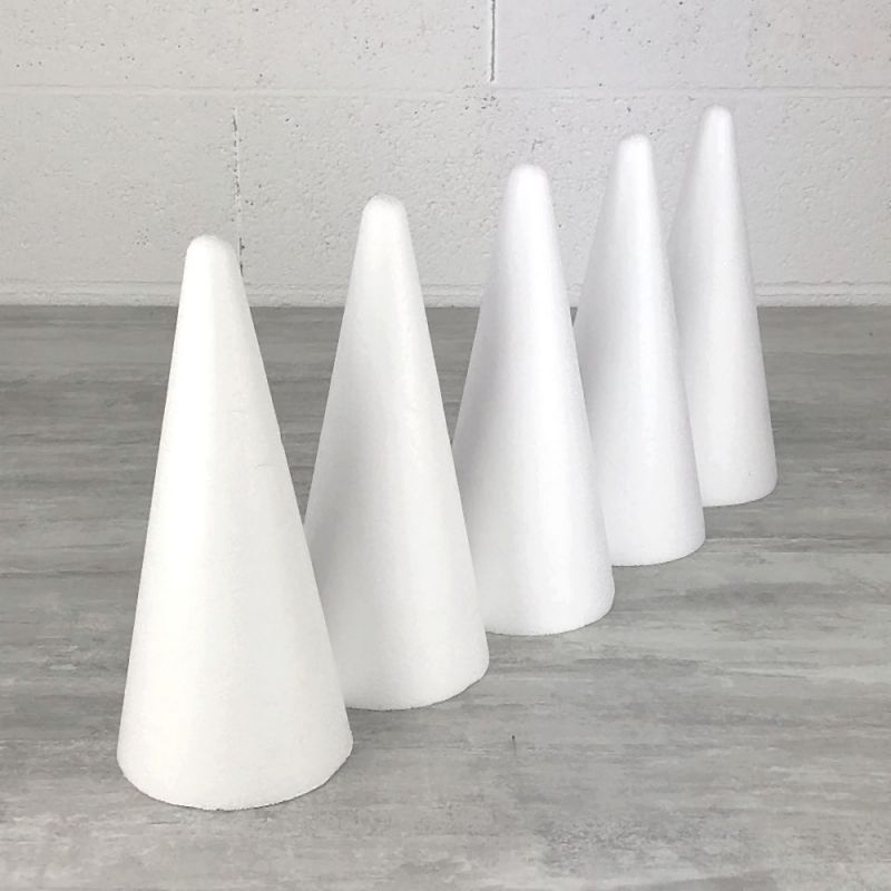 Set aus 5 Styropor-Kegeln 28cm hoch, Grunddurchmesser 12cm, hohe Materialdichte