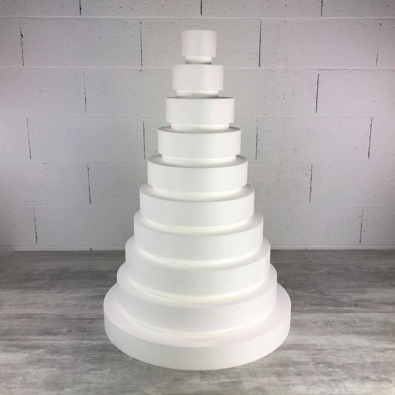 Pièce montée Wedding Cake, Hauteur 88 cm, Base Ø 60cm à 10cm, 10 étages en Polystyrène