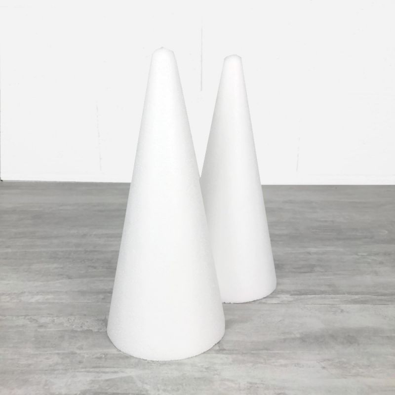 Lot de 2 cônes en polystyrène plein de 28 cm de haut, diamètre de base 12 cm, densité supérieure