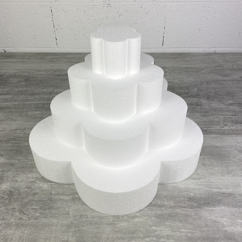 Pièce montée Fleur en polystyrène plein, Hauteur 28 cm, Support 4 étages de 7 cm, Base du socle 40 cm