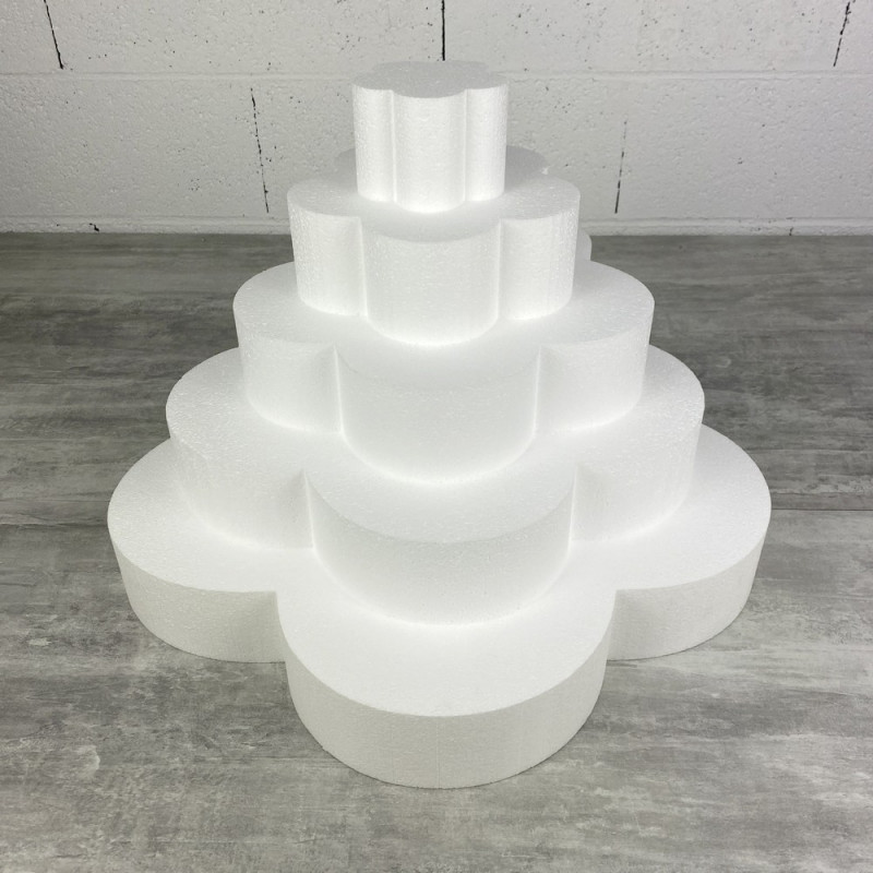 Pièce montée Fleur en polystyrène plein, Hauteur 35 cm, Support 5 étages de 7 cm, Base du socle 50 cm