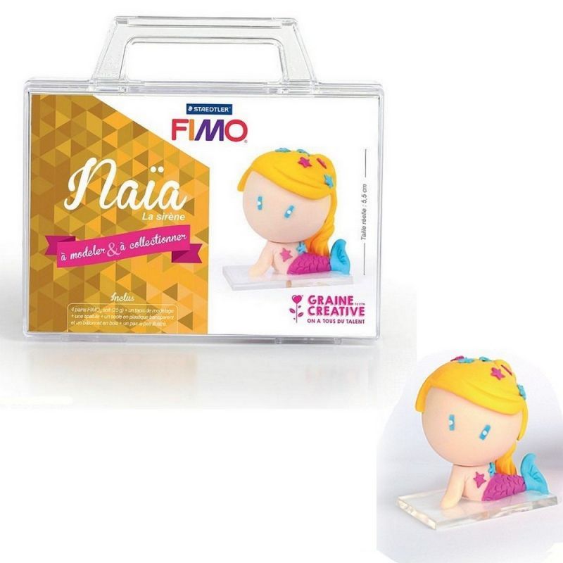 Kit figurine pâte Fimo, Naia La Sirène, 4 pains Fimo et accessoires, 5,5 cm de haut, à modeler 