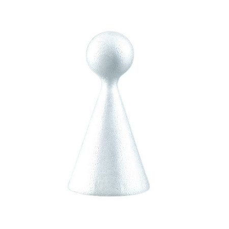 Lot de 5 petits Cônes polystyrène, haut. 10 cm, Ø 4.5cm, avec une boule au sommet, pour poupée