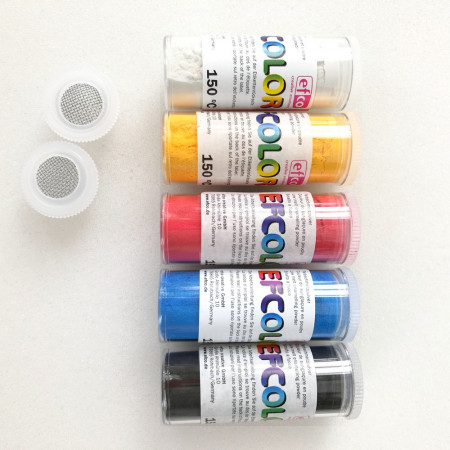 Set 5 couleurs Poudre Efcolor 10 ml, nuancier primaire, 2 tamis, pour émaillage à froid, cuisson à 150°C