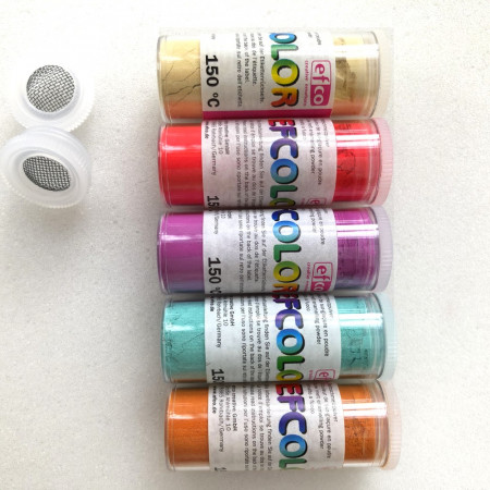 Set 5 couleurs Poudre Efcolor 10 ml, nuancier doux, 2 tamis, pour émaillage à froid, cuisson à 150°C