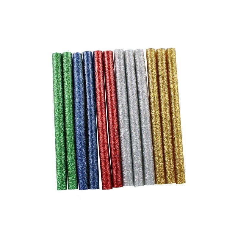 Lot de 12 Recharges Sticks pailletés, battons pour pistolet à colle chaude, diam 7,4 mm x 10 cm