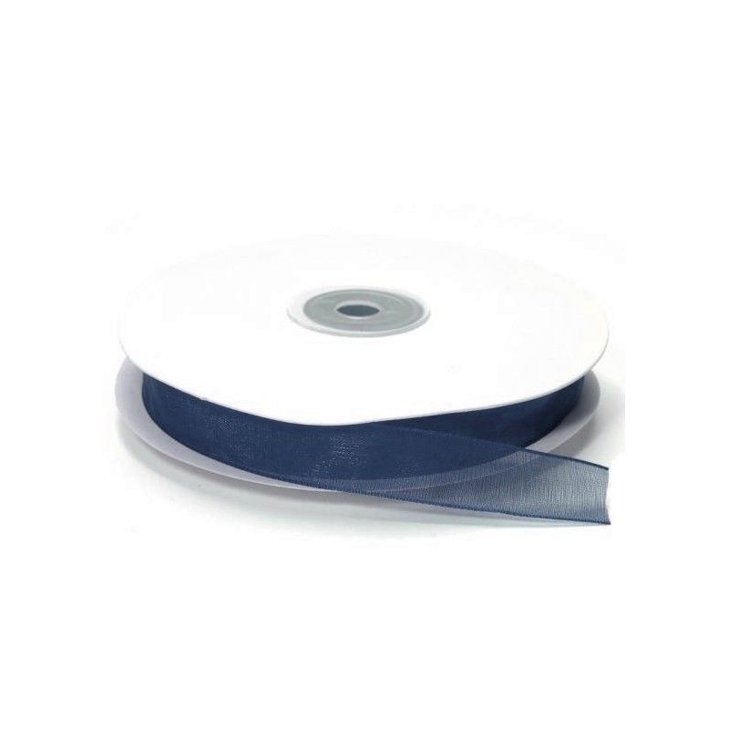 Ruban Organza Bleu Foncé, bordure brodée, largeur 15 mm, longueur 39 m, rouleau décoratif