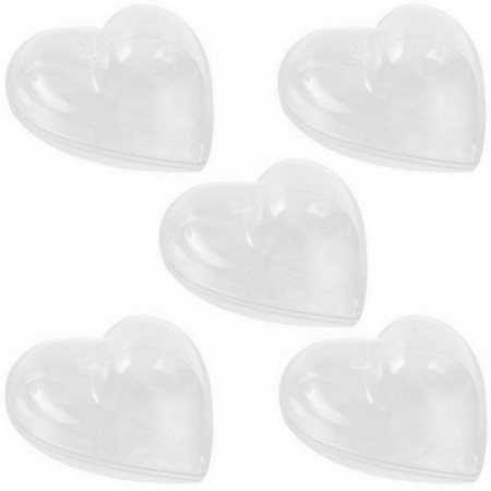 Lot de 5 Coeurs en plastique cristal transparent séparable, 10 cm, Contenant sécable alimentaire