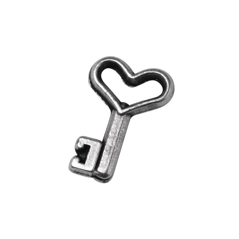 Lot de 7 Breloques en métal forme Clé décorative, Long. 14 mm, trou de ø 1,5 mm, Clef couleur argent ancien