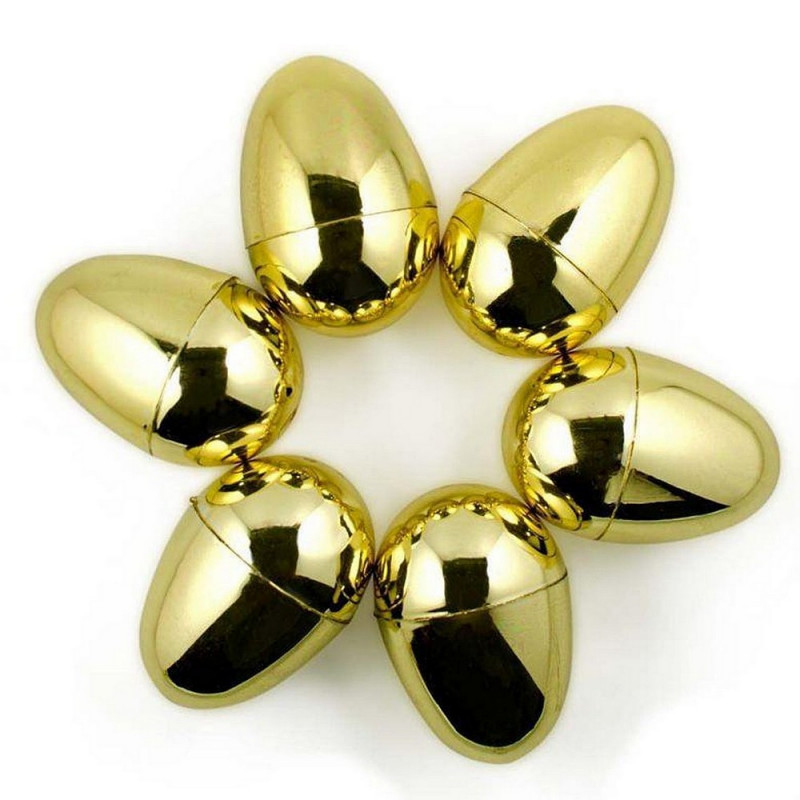 Lot de 6 oeufs en plastique dorés, hauteur 6 cm, séparables à charnière, pâques