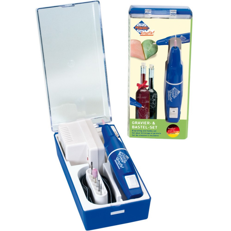 Kit GravoStick avec 7 têtes pour Gravure, perçage, fraisage de verre, céramique, porcelaine, sur secteur