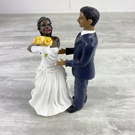 Couple de Mariés Noirs en Résine bouquet dans la main, 15 cm, figurines pièce montée et mariage