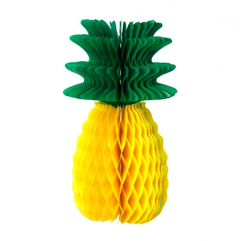 Yellow and green honeycomb pineapple, h.31 cm, summer and exotic decoration