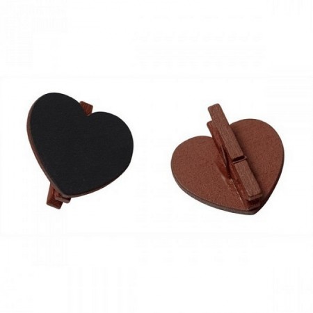 Gros Lot de 20 Ardoises forme Coeurs sur pince en bois couleur Chocolat, 5x5,5 cm,  Marque-place mariage