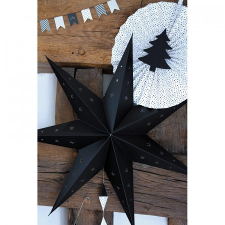 Grande Lanterne étoile Noir, dim. 70 cm, suspension festive en carton perforé