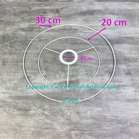 Set d'Ossature de Ø 20 à 30cm pour suspension conique, Tête ronde Ø 20cm, Anneau nu Ø 30cm, epoxy blanc, pour douille E27