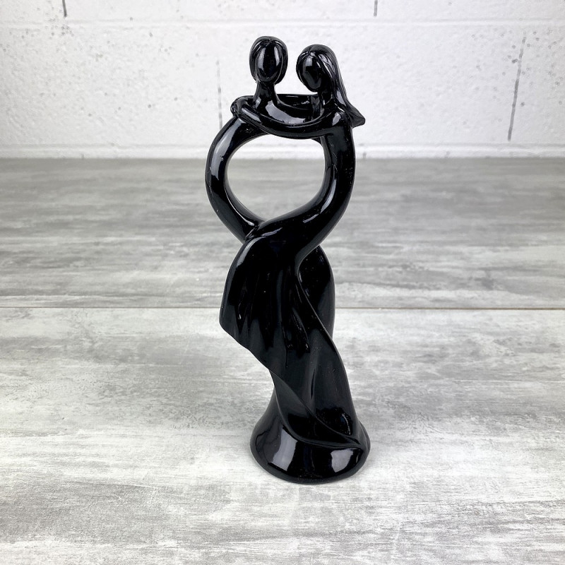 Couple de mariés en résine laquée noire, 20 cm, figurines pièce montée