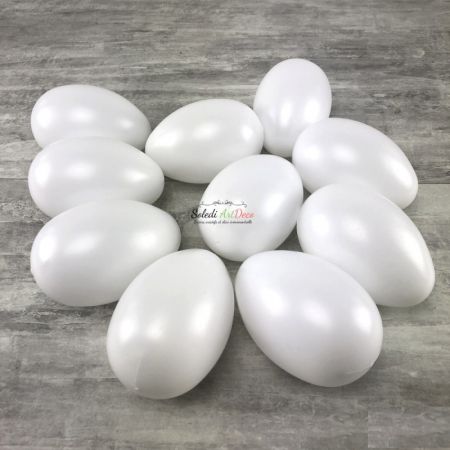 Set mit 10 weißen Plastikeiern, 10 cm hoch, zum Dekorieren, mit Loch zum Aufhängen, nicht trennbar