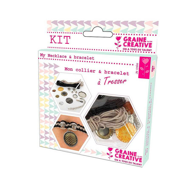 Kit Bijoux, pour Collier et Bracelet à tresser, Couleur noir et jaune, DIY