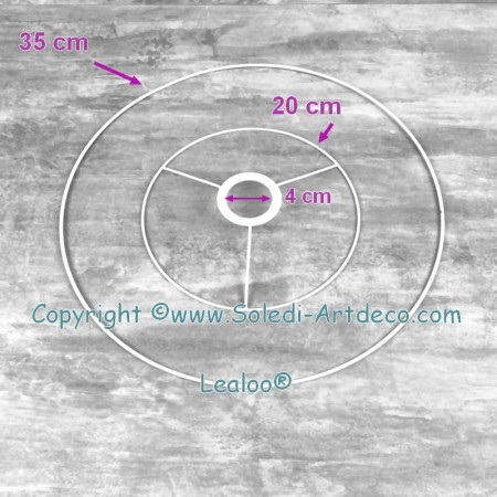Rahmenset von Ø 20 bis 35 cm für konischen Lampenschirm, runder Kopf Ø 20 cm, bloßer Ring Ø 35 cm, weißes Epoxidharz, für E27