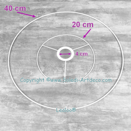 Set d'Ossature de Ø 20 à 40cm pour suspension conique, Tête ronde Ø 20cm, Anneau nu Ø 40cm, epoxy blanc, pour douille E27