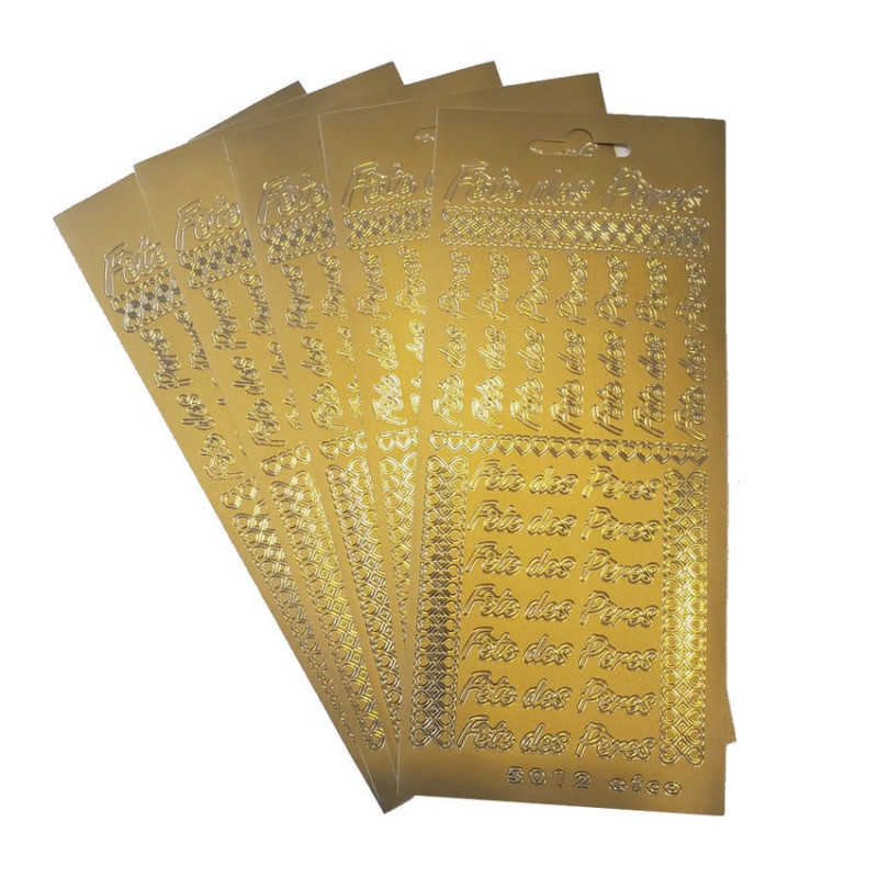 5 Hobbystickers Fête des Pères in French Golden, Plate 10 x 23 cm, peel off stickers for scrapbooking