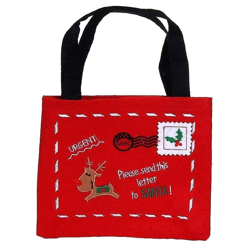 Weihnachtsgeschenkbeutel und Briefe, gedämpft, 15 x 19 cm, roter Filzbeutel und Griffe
