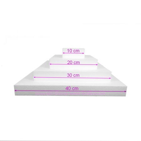 Pièce montée Carrée en polystyrène de 16 cm de haut, Base Coté 40cm à 10cm, 4 socles de 4cm de haut