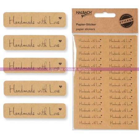Set of 112 paper Hobbystickers "Handmade with Love", 41 x 10 mm self-adhesive