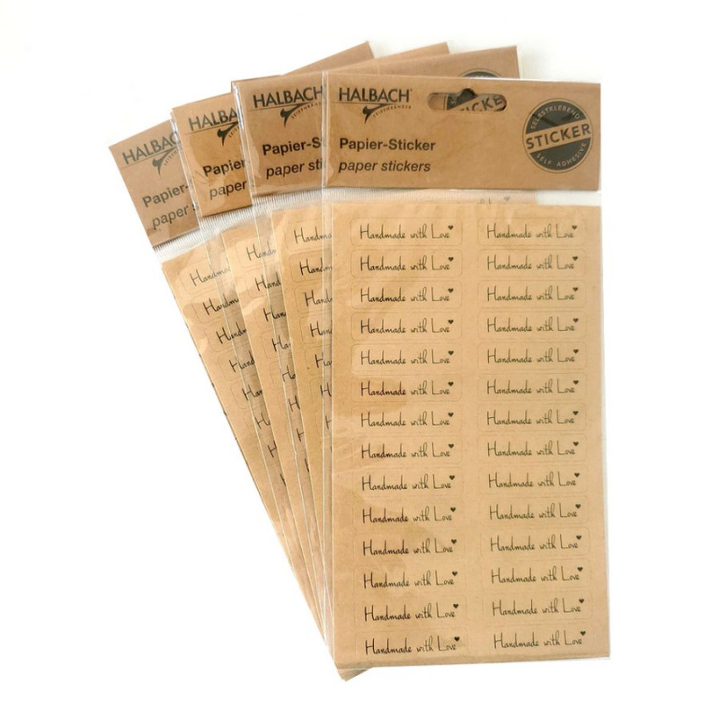 Set aus 112 Papier-Sticker Mit Liebe gemacht "Handmade with Love",41 x 10 mm, selbstklebend