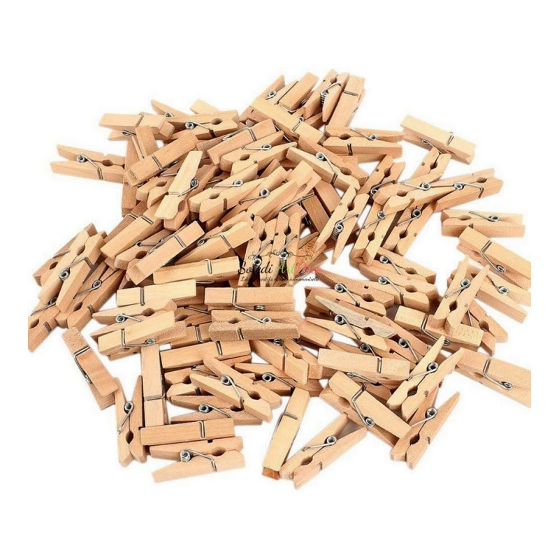 Set of 100 little Wooden clothes pegs, 3cm x 7,5mm x 4 mm, untreated
