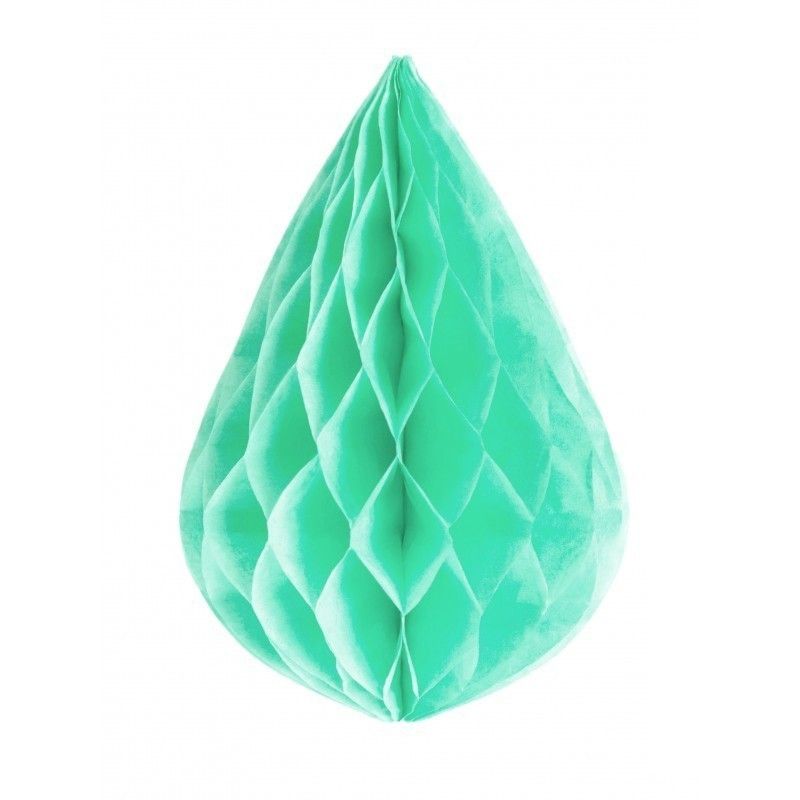 Goutte en papier alvéolé couleur Vert Menthe, hauteur 13 cm, décoration estivale à suspendre