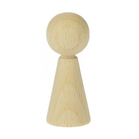 Lot de 3 cônes en bois de hêtre blanchi, Pion de 6 cm de haut, Base 2,3 cm