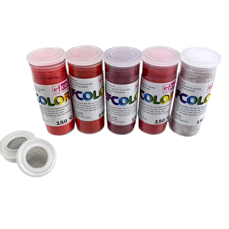 Set 5 couleurs Poudre Efcolor 10 ml, nuancier rouge, 2 tamis, pour émaillage à froid, cuisson à 150°C