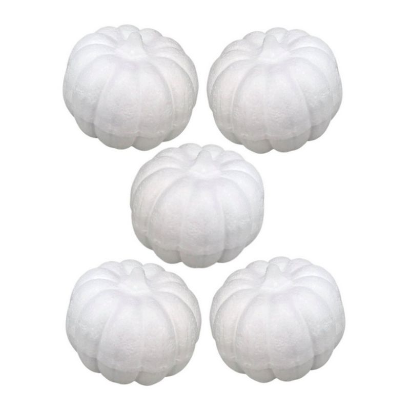 Lot de 5 petites citrouilles en polystyrène, dim. 4x4,5cm, légumes Styro à décorer et customiser pour Halloween
